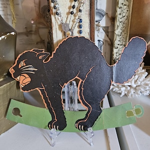 Décoration de table à bascule Halloween chat noir vintage des années 1950 en carton que j'ai fabriquée aux États-Unis