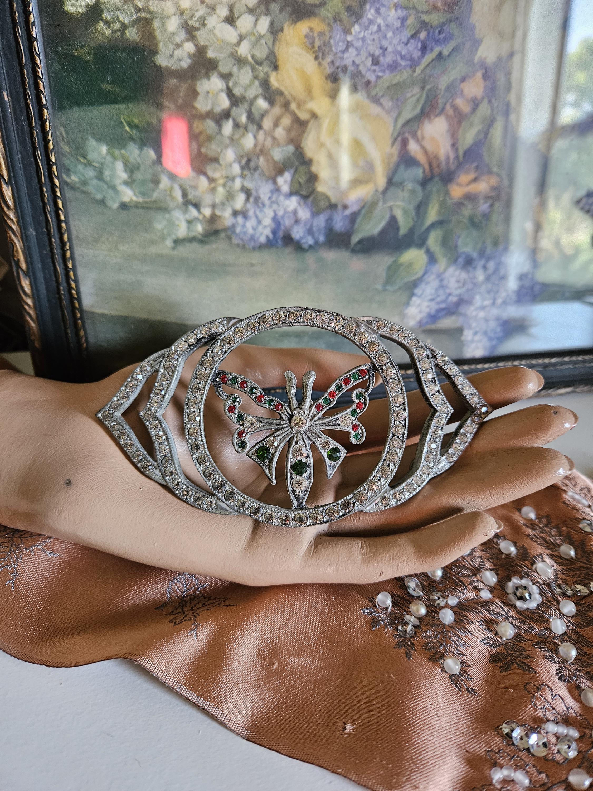 Vintage 1920s Crystal Belt Buckle 2-Part Clasp Silver Metal Art Deco Evening 20s Vintage Glitter Belt - Etsy UK main image 3