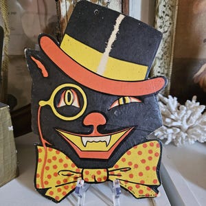 Chapeau haut de forme de chat noir des années 1950, décoration vintage en carton découpé avec des matrices d'Halloween