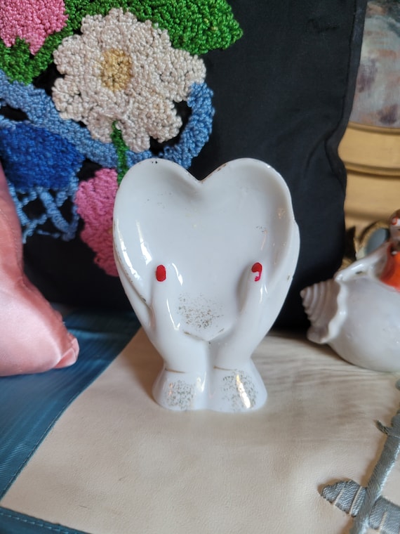 1950's White Porcelain Heart Shaped Hand Tray I D… - image 1