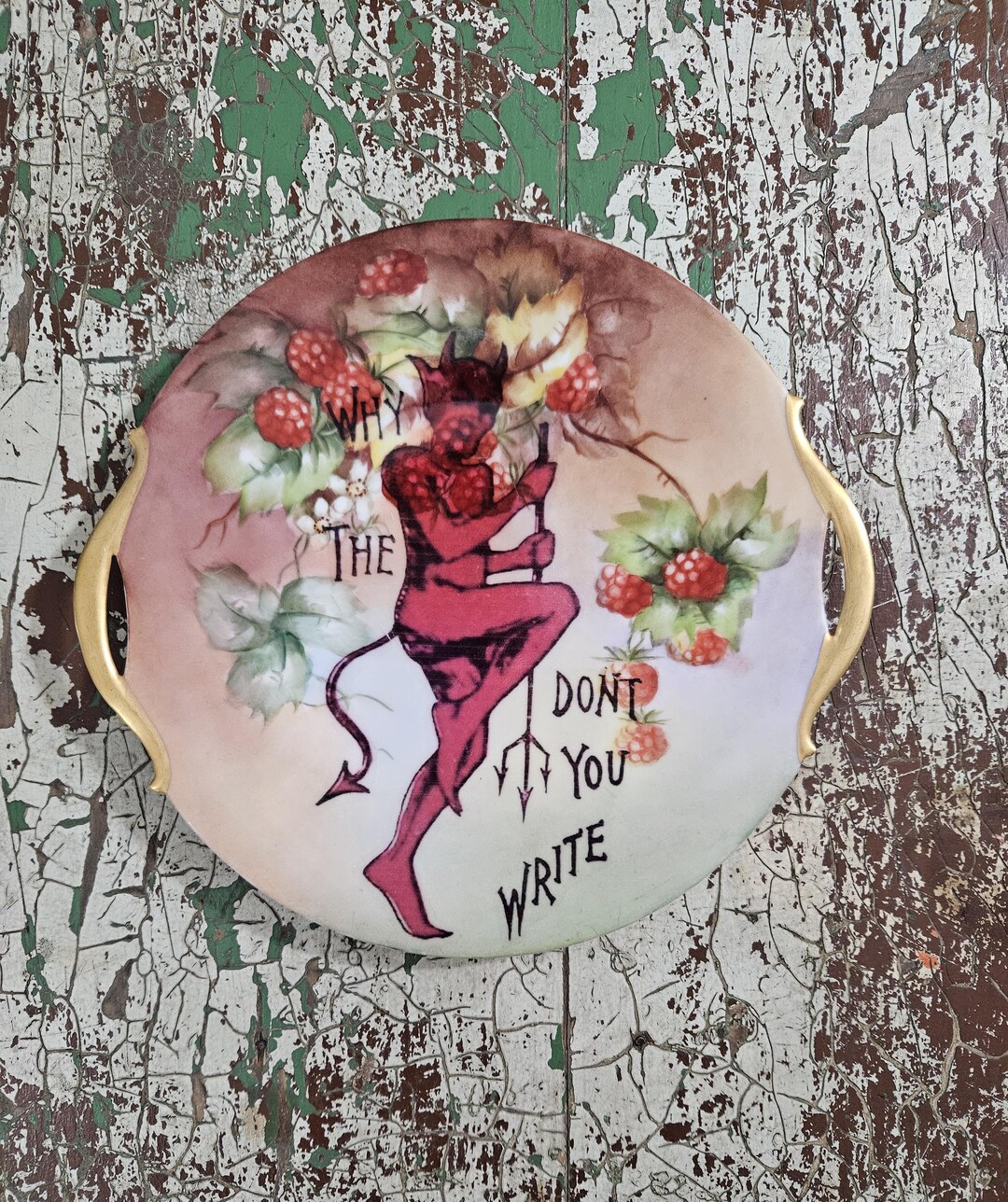 Vintage Red Devil Altered Art Decorative Wall Hanging Plate I 10