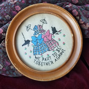 1930 年代のヴィンテージ刺繍絵 Memento Mori 額入りプレート