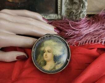 Antigo retrato em miniatura de papel celulóide do século XIX caixa de remendo Snuff I