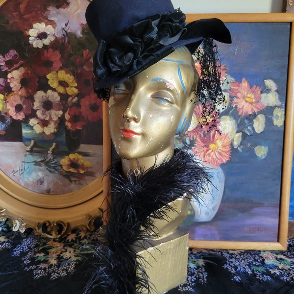 Victorian Jet Black Marabou Feather Boa I Necklace I Scarf I Goth I Edwardian Ball