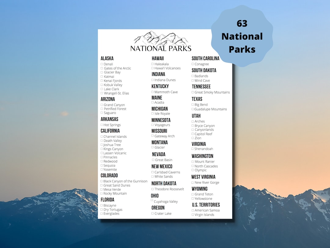 National Park Checklist | Printable | Digital Download | United States ...