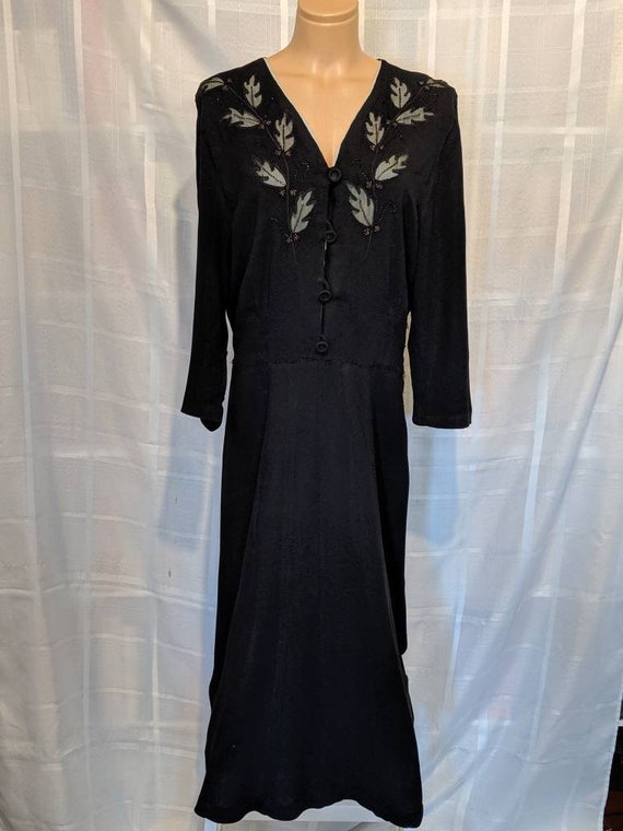 Genuine Vintage Black Beaded Crepe Dress 1940s M/L - image 1