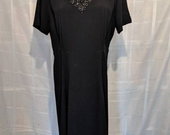 Genuine Vintage beaded Black Crepe Dress Excellent Condition Sz L