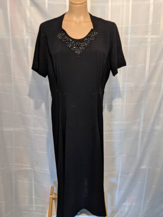 Genuine Vintage beaded Black Crepe Dress Excellent