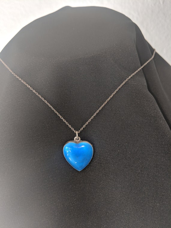 Peacock Blue Enamel Vintage Heart - image 1