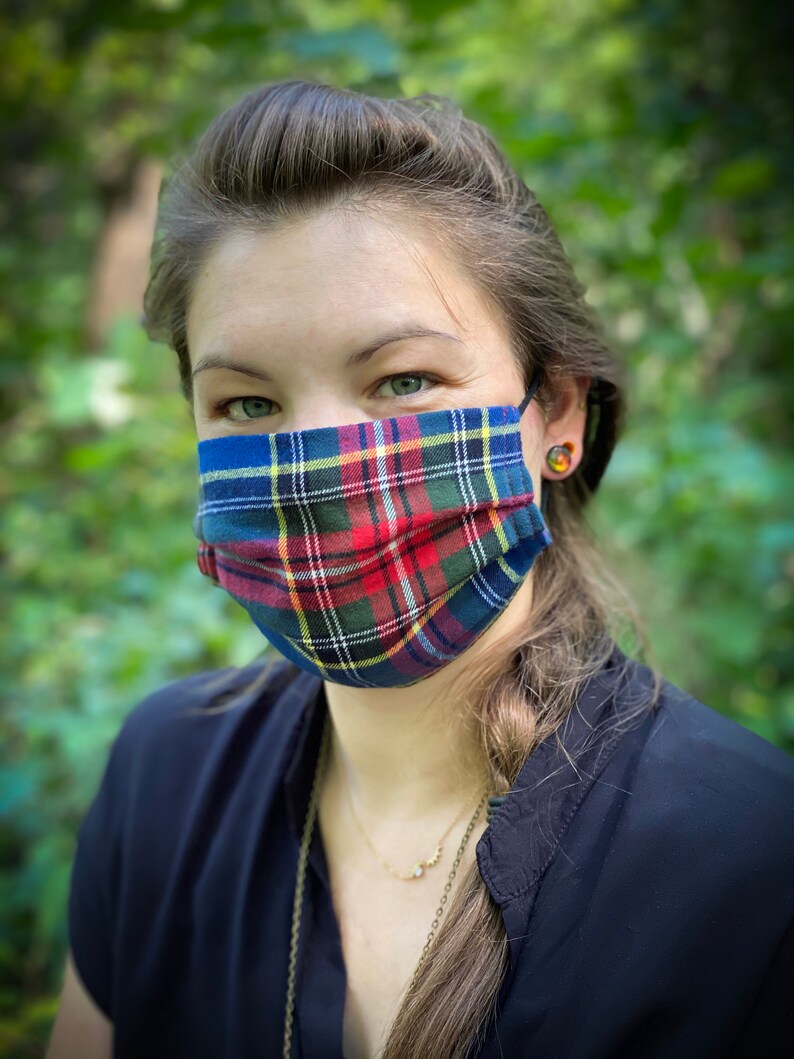 Adult Plaid Flannel Face Mask with Filter Pocket Adjustable Etsy