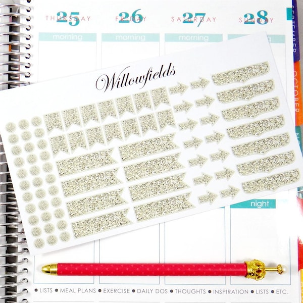 50% OFF 76 Silver Glitter Color Combo Planner Stickers for Erin Condren, Filofax, Kikki K, Plum Paper, Journals and Scrapbooks 184