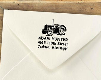 Tractor Return Address Stamp: Custom Family Farm Logo