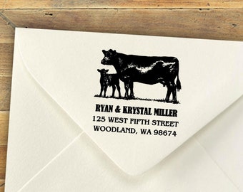 Custom Self-Inking Rubber Stamps, Farm Return Address Stamp, Personalized Stamp, Return Address Stamp, Angus Cow and Calf Stamp