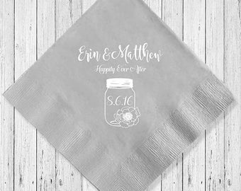 Wedding Napkins, Mason Jar, Custom Napkins, Cocktail Napkins, Beverage Napkins, Personalized Napkin, Monogramed Napkin, Wedding Reception