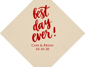 Wedding Napkins, Best Day Ever Custom Napkins, Cocktail Napkins, Beverage Napkins, Personalized Napkin, Monogramed Napkin, Wedding Reception