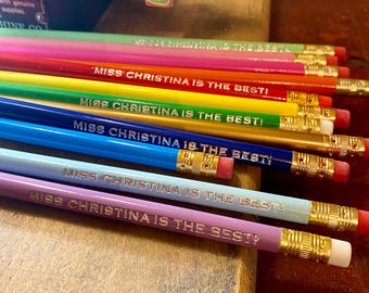 Lápices personalizados, lápices grabados, regalo para profesores, regalo de menos de 20 €, regalo de Navidad, detalle para el calcetín navideño, juego de 12 lápices.