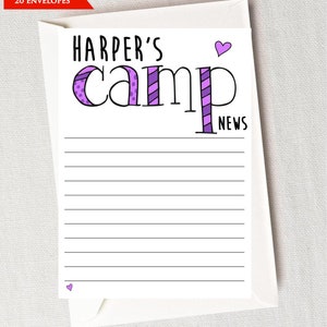 Set di cancelleria da campeggio personalizzato per ragazza Cancelleria personalizzata con linee Carine note estive Regalo personalizzato per ragazze Biglietto di auguri estivo