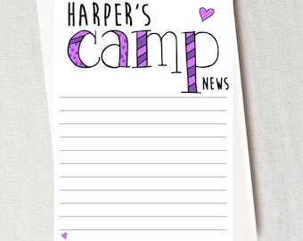 Personalized Camp Stationery Set For Girl Custom Stationary with Lines Cute Summer Notes Personalized Gift for Girls Summer Note Card