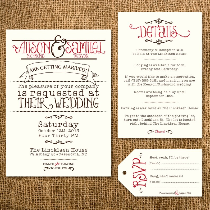 Baggage Tag RSVP 3.5x5 Hotel Wedding Vintage Wedding Invitation Set Info Card 4x6 Printable Invitation 5x7 Rustic Invitation
