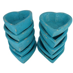 New and Improved-Holds 10 ounces-Mini Carved Hearts-Wood-Handmade-6x7x2 inches-Candle Pour-Carved Wood Heart-Turquoise-Mini