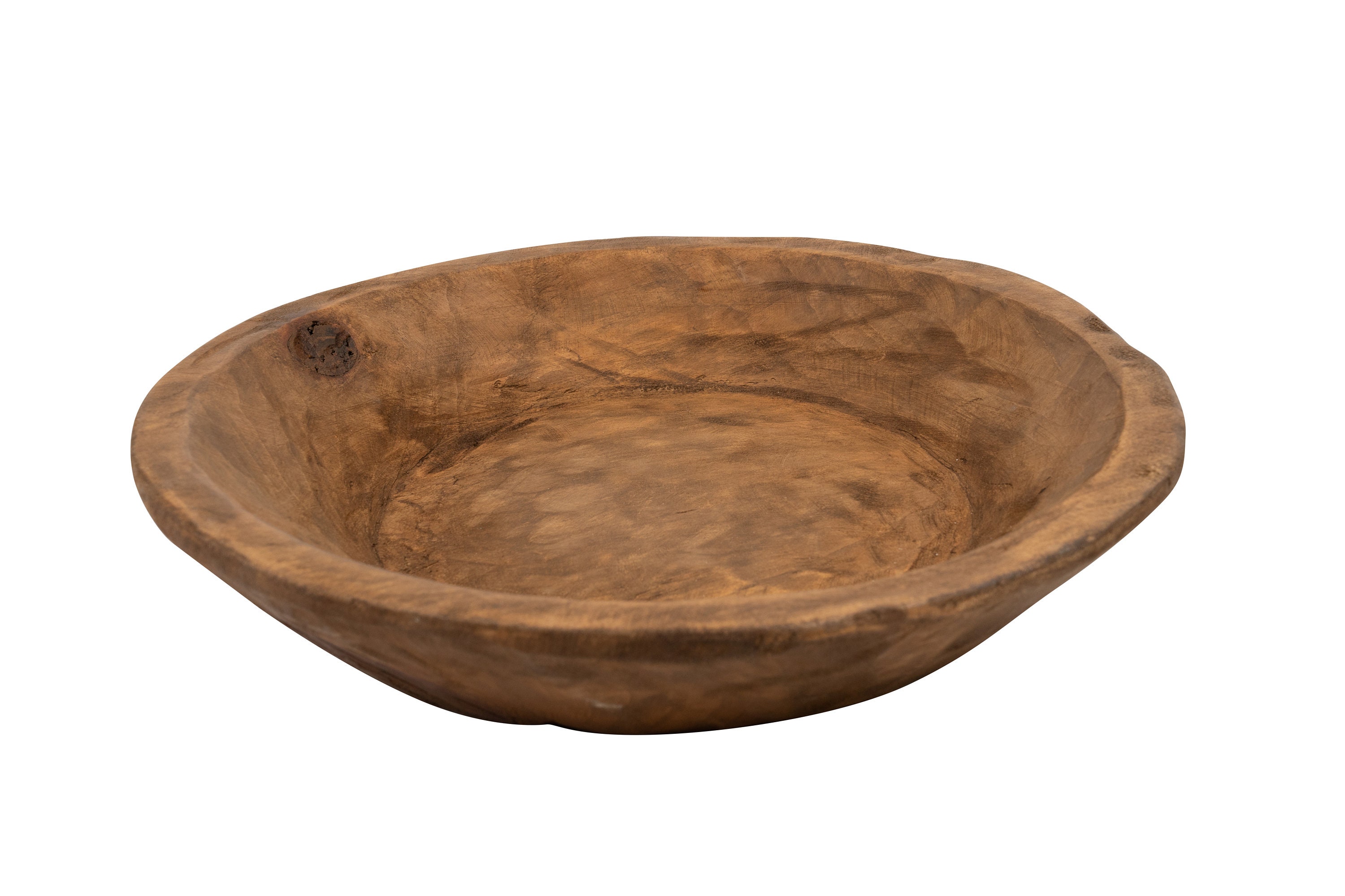 Round Rustic Wooden Dough Bowl Batea Farmhouse Primitive Wood Trencher Handmade 14 16 Inches Wide And