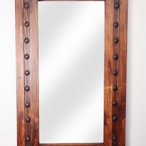 Los Olmos Mirror-Wood-Handmade-Rustic-Wall-Clavos-Primitive-Vanity Accent Mirror-Ranch-Western-16 Sizes