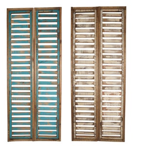 Milan Wood Shutters-Farmhouse-Window-Wall-Primitive-Garden-Patio-Distressed-Farmhouse-Rustic-Two Colors-Pair-Two Sizes