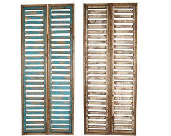 Milan Wood Shutters-Farmhouse-Window-Wall-Primitive-Garden-Patio-Distressed-Farmhouse-Rustic-Two Colors-Pair-Two Sizes