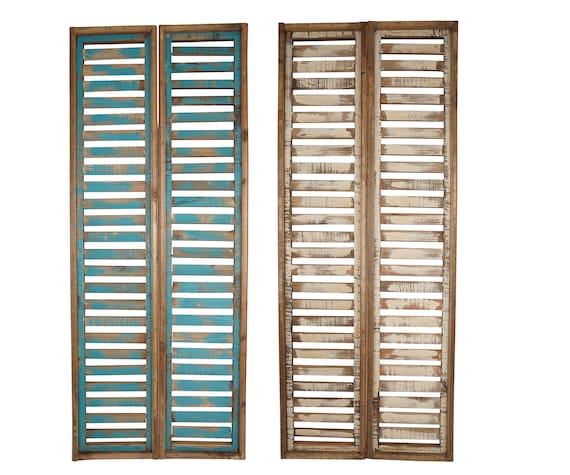 Milan Wood Shutters-Farmhouse-Window-Wall-Primitive-Garden-Patio-Distressed-Farmhouse-Rustic-Two Colors-Pair-Two Sizes