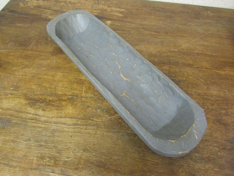 Wooden Short Baguette Dough Bowl-Batea #3--Primitive-Doughboard-6 x 21 x 3 in. French Bread Bowl-Serving-Industrial Gray