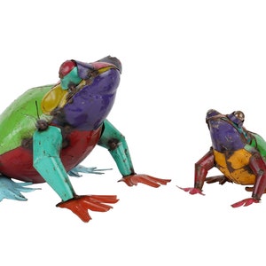 Recycled Metal Frog- Yard Art-Decor-Garden-Farmhouse-Patio-Animal-Metal-Two Sizes-Colorful