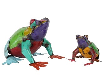 Frogs on a Swing Recycled Metal Scrap Metal 