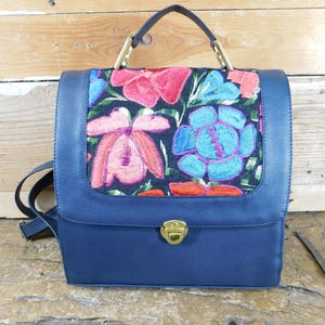 LIQUIDACIÓN - Bolso de mano de cuero bordado - #2 - Mochila - CR - Hecho a mano - 100% auténtico - Mexicano - Hecho a mano - Azul