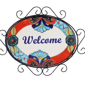 Talavera Ceramic Welcome Sign-Hand Painted-Handmade-Colorful-Beautiful-Wall-17x13 inches