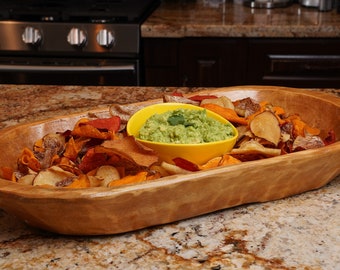 Food Safe Rustic Wooden Dough Bowl-Batea-Primitive-Trencher-Serving Bowl-Dough Bowl-11-12W x 19-20L x 2-3D inches