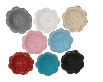 Small Carved Flower Bowl-10-12 x 2-2.5 inch-Beautiful-Small Flower Dough Bowl-Wood-Candle Ready-New Design-Colors-Small Carved Flower Bowl