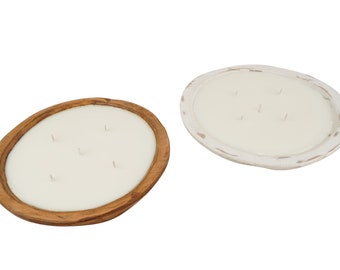 Mixed Pack Medium-10-12W x 2-3D inches-Round Dough Bowl-Wood-Candle Pour-Medium Round Dough Bowl-White and Waxed-Mixed Pack-10 PCS