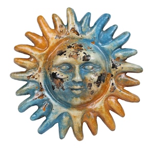 Old World Clay Sun-14 inches-Hand Painted-Garden-Handmade-Garden Decor-Wall-Patio-Outdoor-Rustic-NEW-14 inches Wide