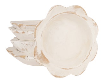 Home Decor #2-WH5P-Carved Flower-10-12 inches-Dough Bowl-Wood-Small Flower Bowl-10-12 inch-Home Decor #2-BIG SALE-White