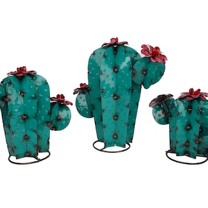 Sahuaro Metal Cactus-Three Sizes-Hand Painted-Garden-Handmade-Garden Desert Decor-Patio-Outdoor-Sahuaro-Turquoise