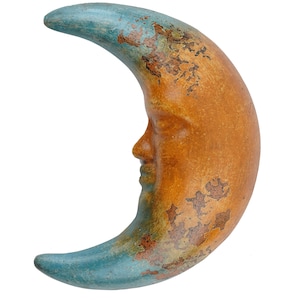 Old World Garden Moon-10x13 inches-Hand Painted Clay-Handmade-Garden Decor-Wall-Patio-Outdoor-10x13x2 inches