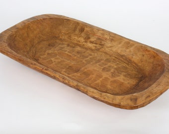 Wooden Dough Bowl-11-12W x 19-21L x 2.5-3D inches-Batea-Wood-Farmhouse Trencher-Primitive-Handmade-Natural Wax