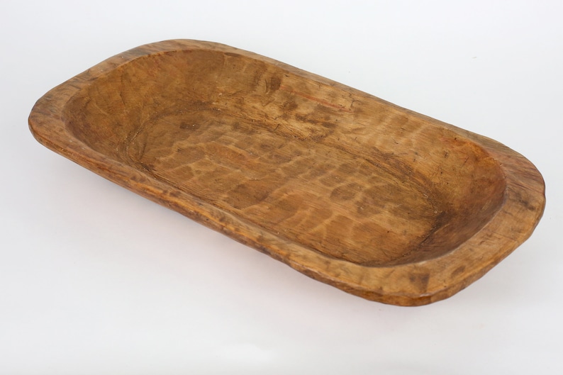 Wooden Dough Bowl-11-12W x 19-21L x 2.5-3D inches-Batea-Wood-Farmhouse Trencher-Primitive-Handmade-Natural Wax image 1