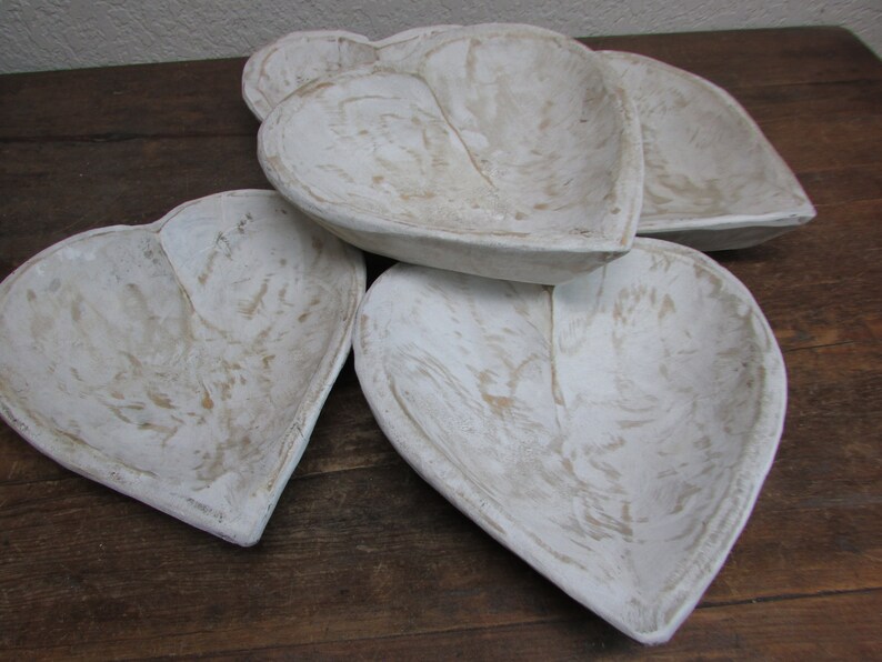 Quantity 10-Small 12 inch White Carved Hearts-Wood-Handmade-11-12W x 2-3D inches-Candle Pour-Primitive-Heart-Small Hearts-WHITE-10