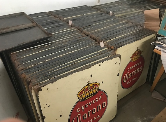 Corona Metal Table Porcelain Tops-Mexican-Restaurant- Bar-30x30-Beer-Man  Cave-Patio Furniture-Vintage-Lot of 10