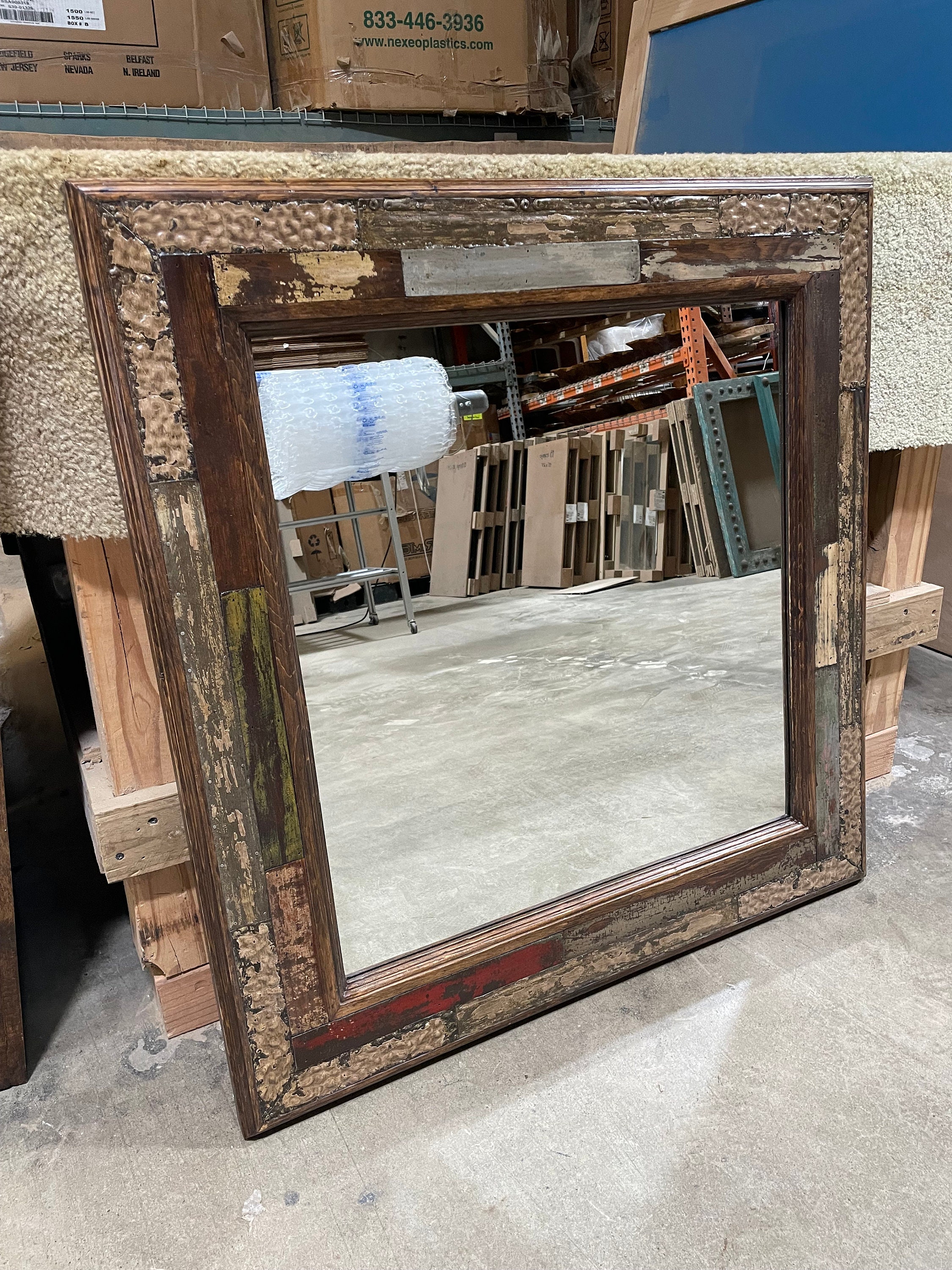 最適な材料 Barrons Creek Reclaimed Rustic Mirror-mexican-western メイク道具・化粧小物