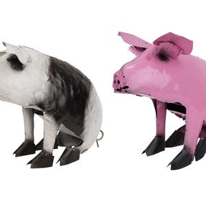 Metal Sitting Pig-Yard Art-Decor-8x18x14 in-Garden-Farmhouse-Patio-Handmade-Metal-Two Colors