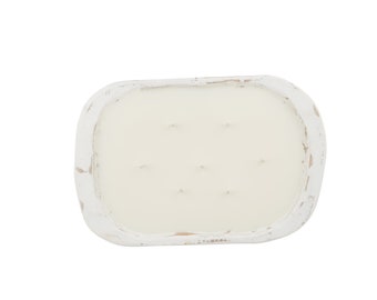 May include: White oval candle with multiple wicks in a white ceramic holder with a distressed finish.