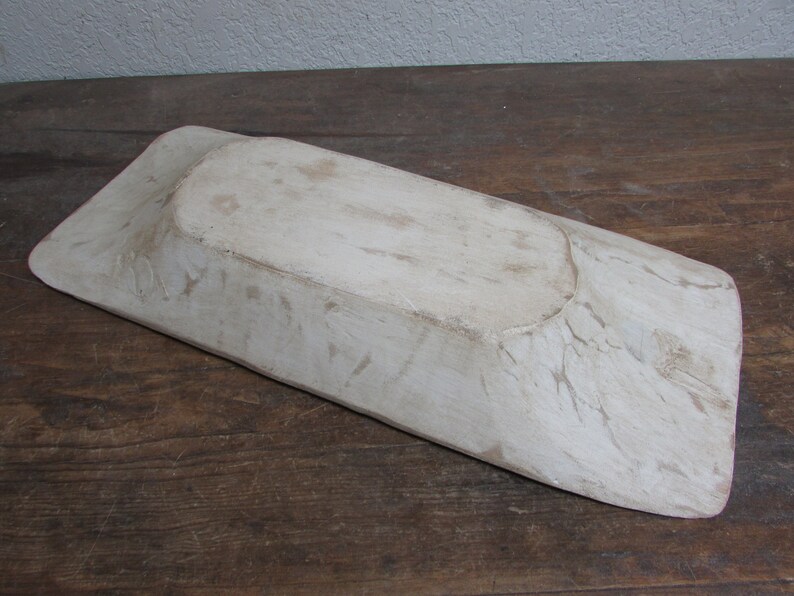 Carved Eurostyle Farmhouse Dough Bowl #22-Wood-Handmade-11x26x4 in.-Trencher-Primitive-Gorgeous-Antiqued White