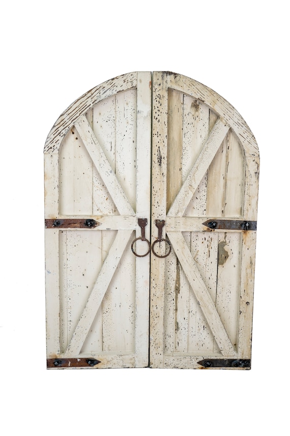 Farmhouse Arched  Decorative Wall Doors-Pair-Wall-Primitive-Rustic-Garden-Patio-32x48x1 inches-Three Color Choices-Large